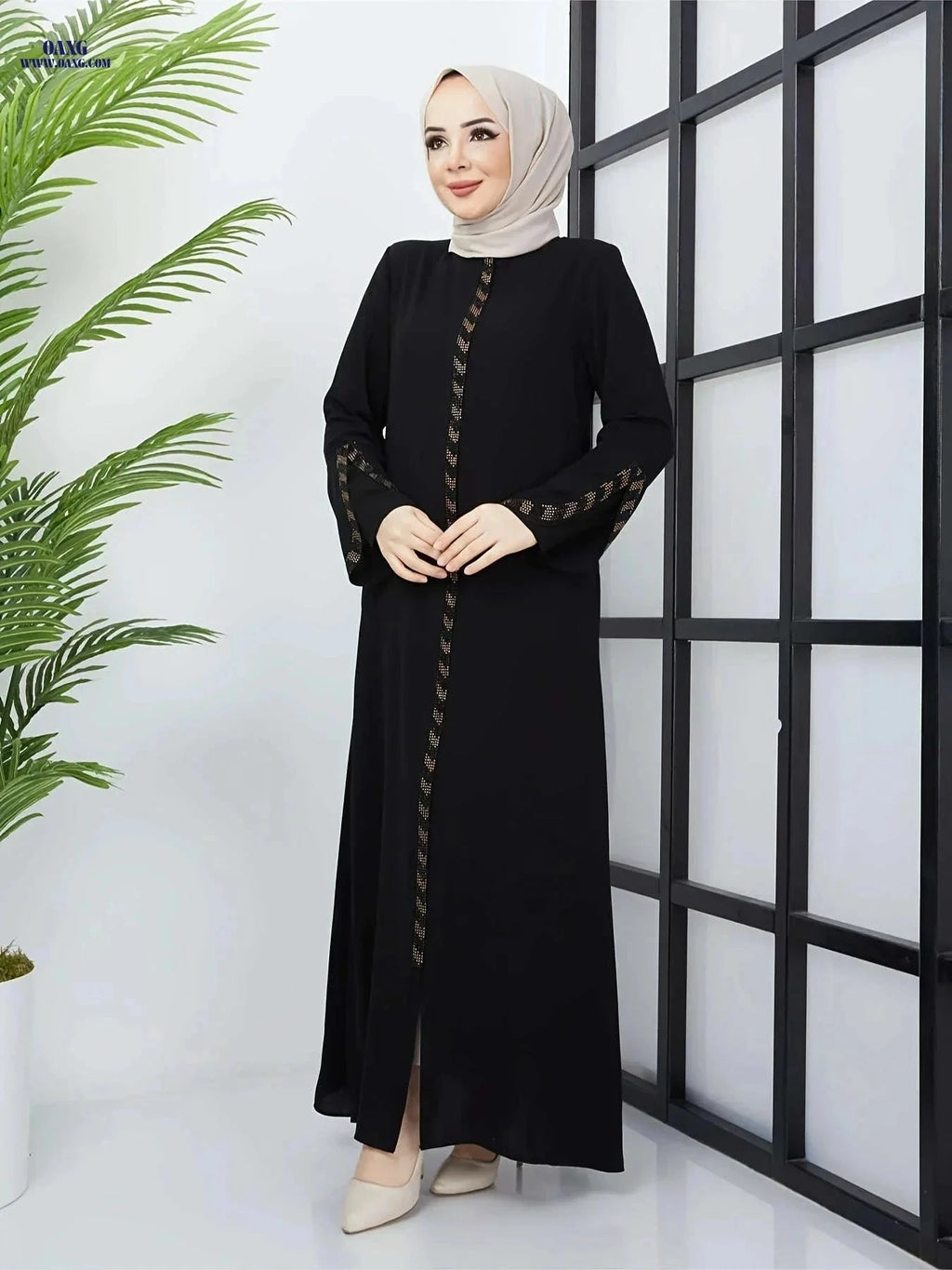 Elegant Muslim Rhinestone Zipper Robe 8360 - Long Length Style   OAXG 