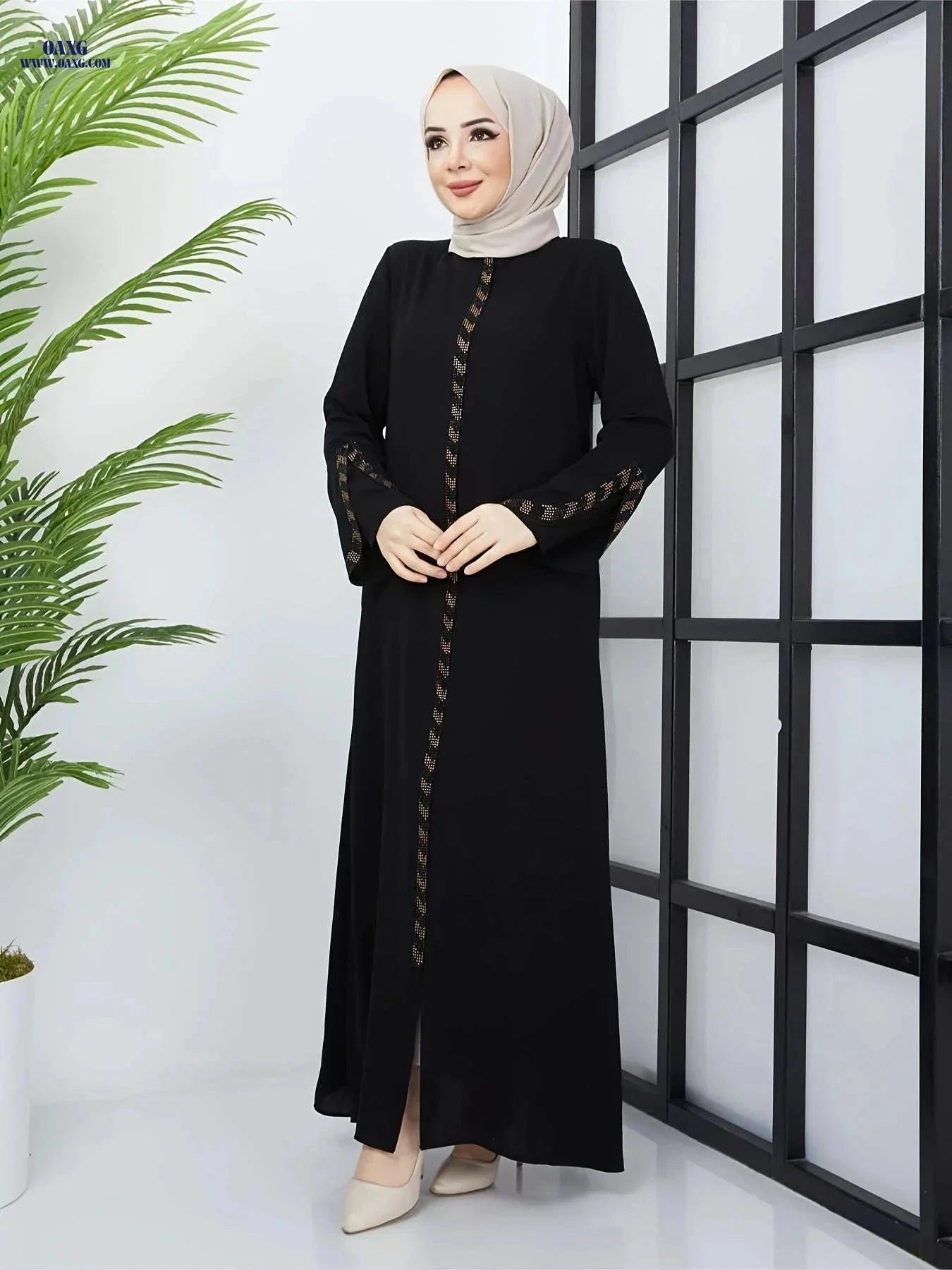 Elegant Muslim Rhinestone Zipper Robe 8360 - Long Length Style   OAXG 