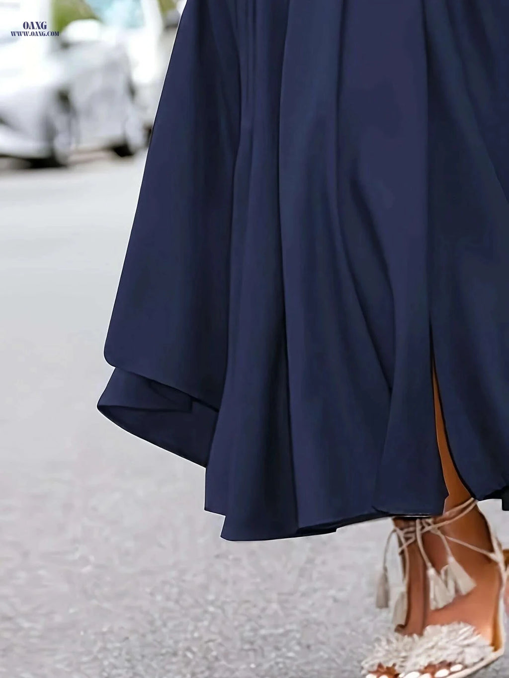 Elegant Navy Blue Maxi Skirt - Flowy A-Line, Machine Washable   OAXG Navy Blue / S