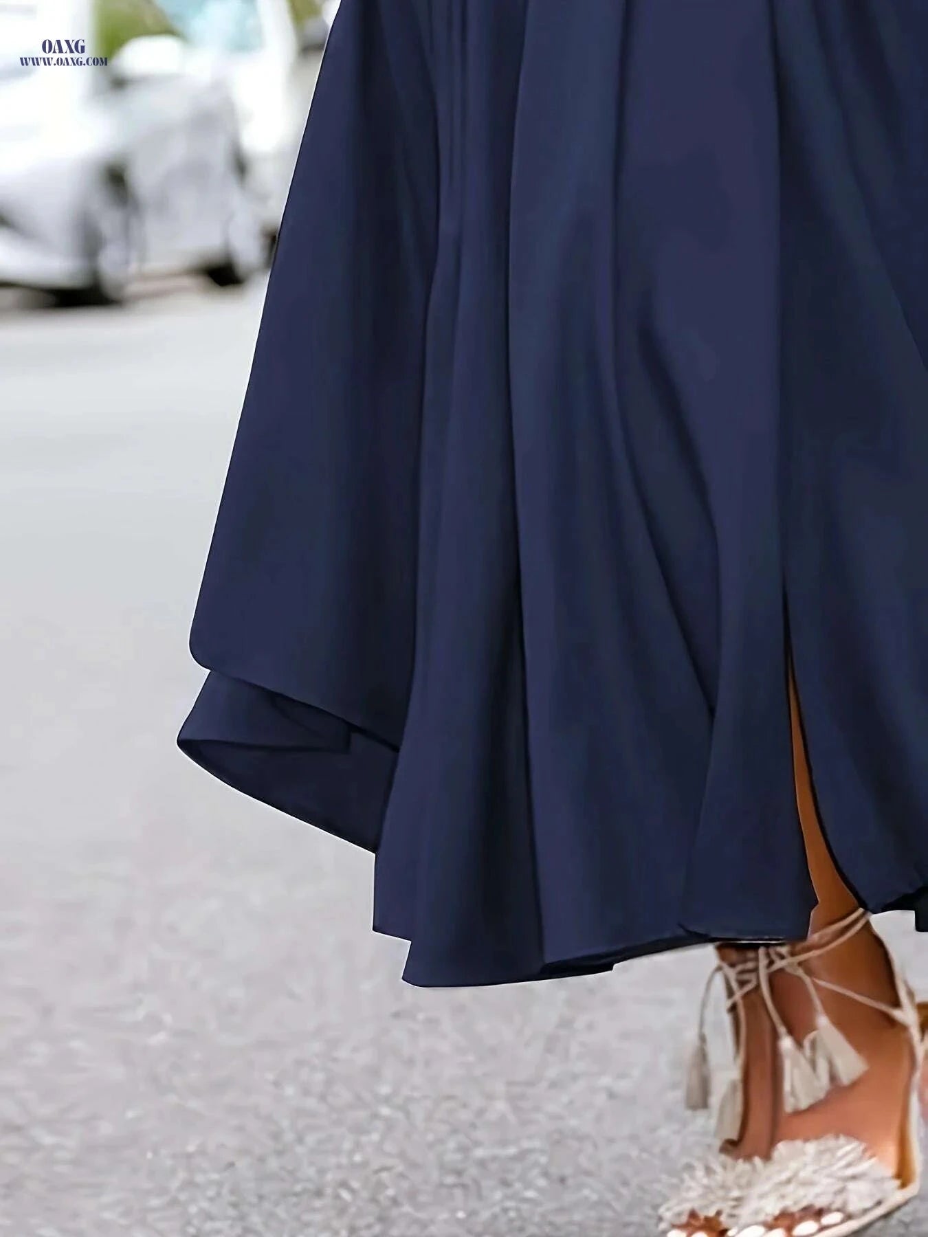 Elegant Navy Blue Maxi Skirt - Flowy A-Line, Machine Washable   OAXG Navy Blue / S