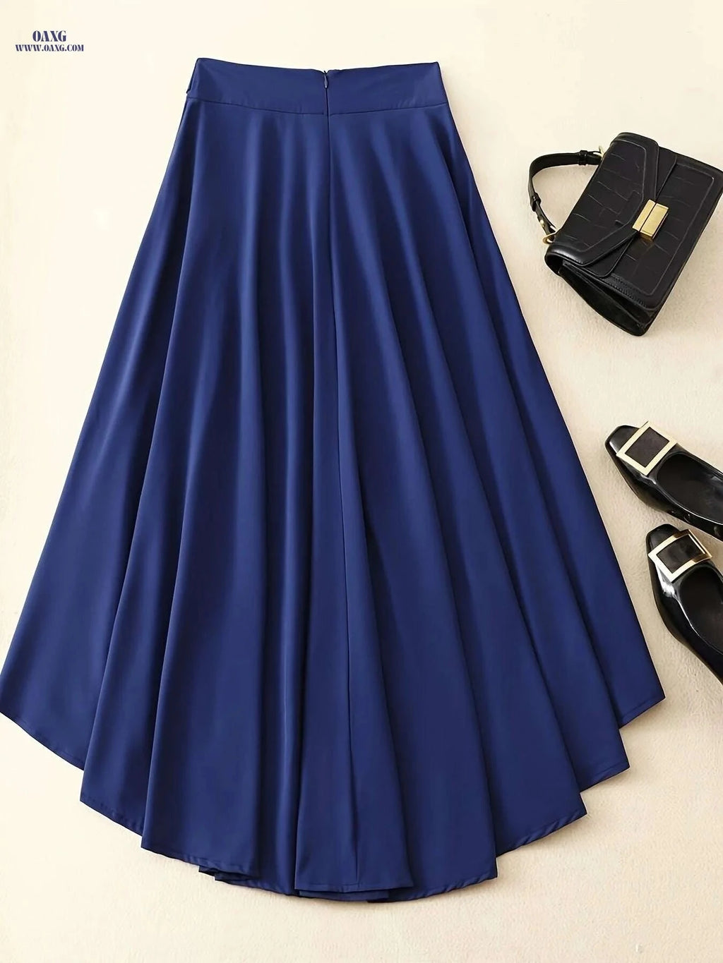 Elegant Navy Blue Maxi Skirt - Flowy A-Line, Machine Washable   OAXG 