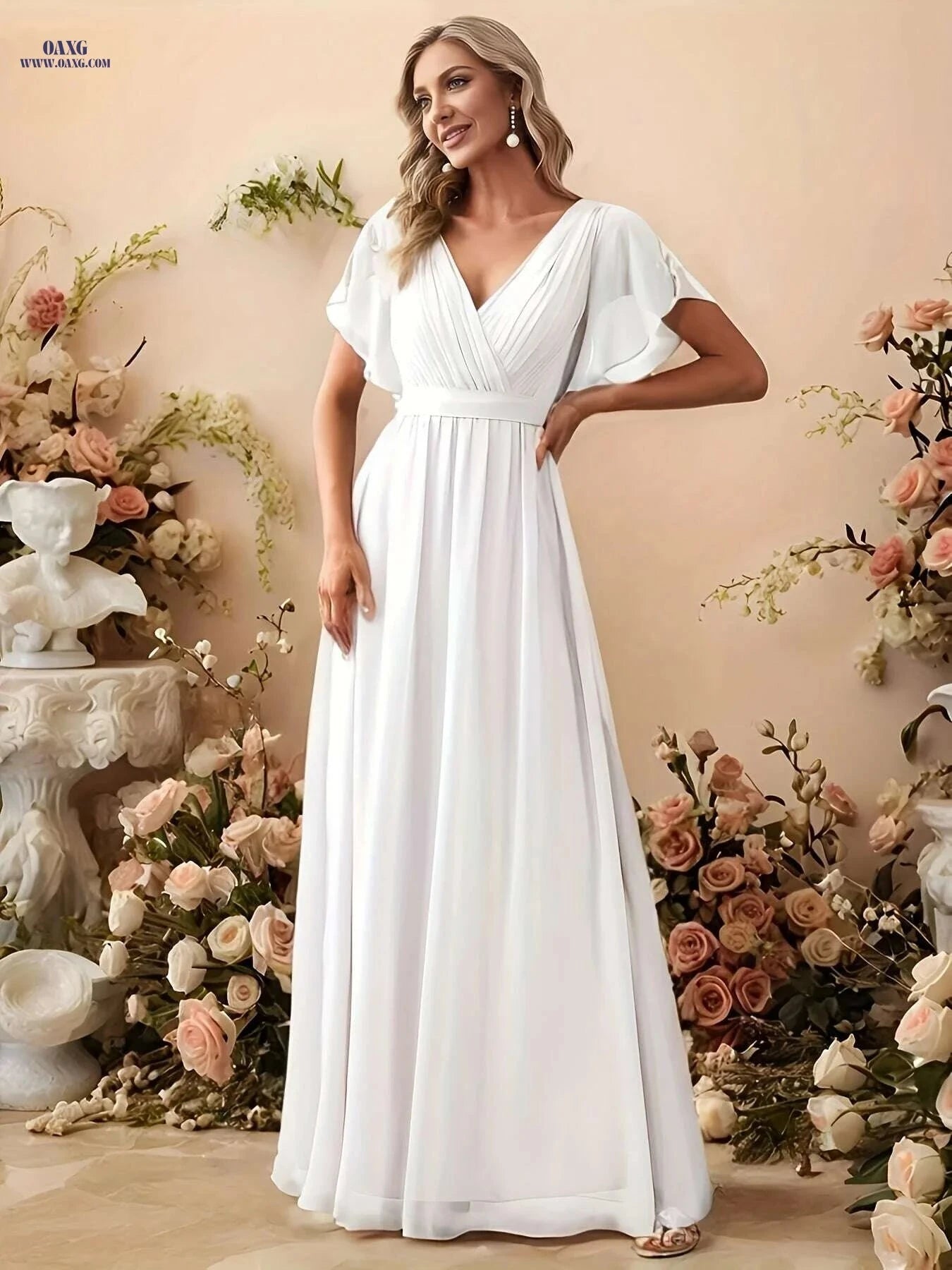 Elegant Off-Shoulder Chiffon Gown - Butterfly Sleeves, Long Train   OAXG 