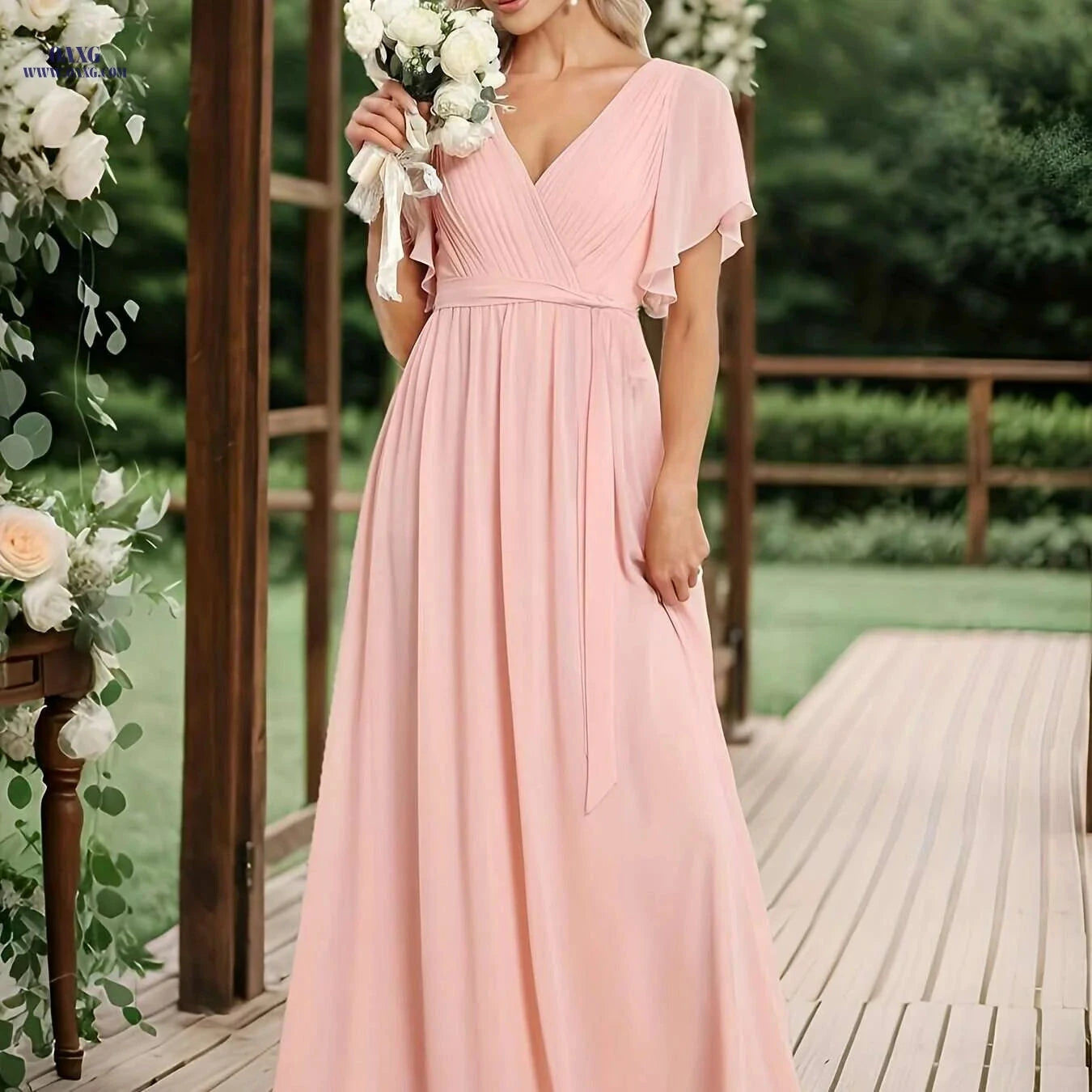 Elegant Off-Shoulder Chiffon Gown - Butterfly Sleeves, Long Train   OAXG Light Green / S
