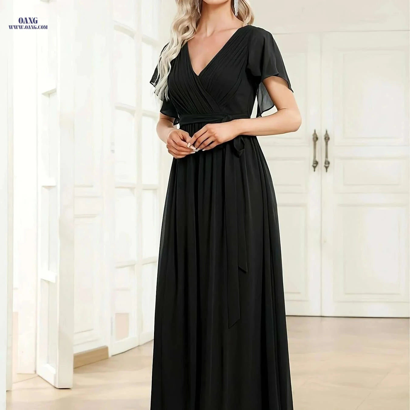 Elegant Off-Shoulder Chiffon Gown - Long Train Wedding Dress   OAXG Light Green / S