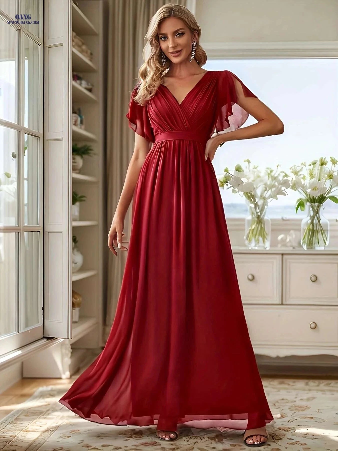 Elegant Off-Shoulder Chiffon Gown - Long Train Wedding Dress   OAXG Light Green / S