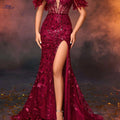 Elegant Off-Shoulder Dress for Women - High Slit and Fitted Waist   OAXG Claret / XS