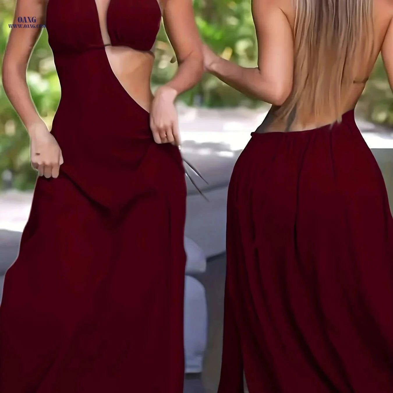 Elegant Off-Shoulder Maxi Dress - Fitted Top, Flowy Skirt for Parties   OAXG Slate Grey / XS