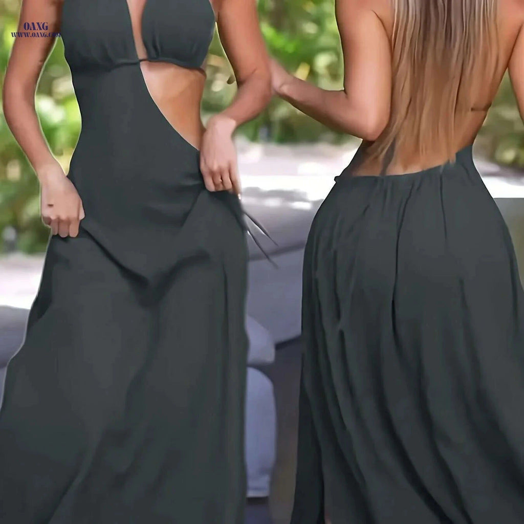 Elegant Off-Shoulder Maxi Dress - Fitted Top, Flowy Skirt for Parties   OAXG Slate Grey / XS
