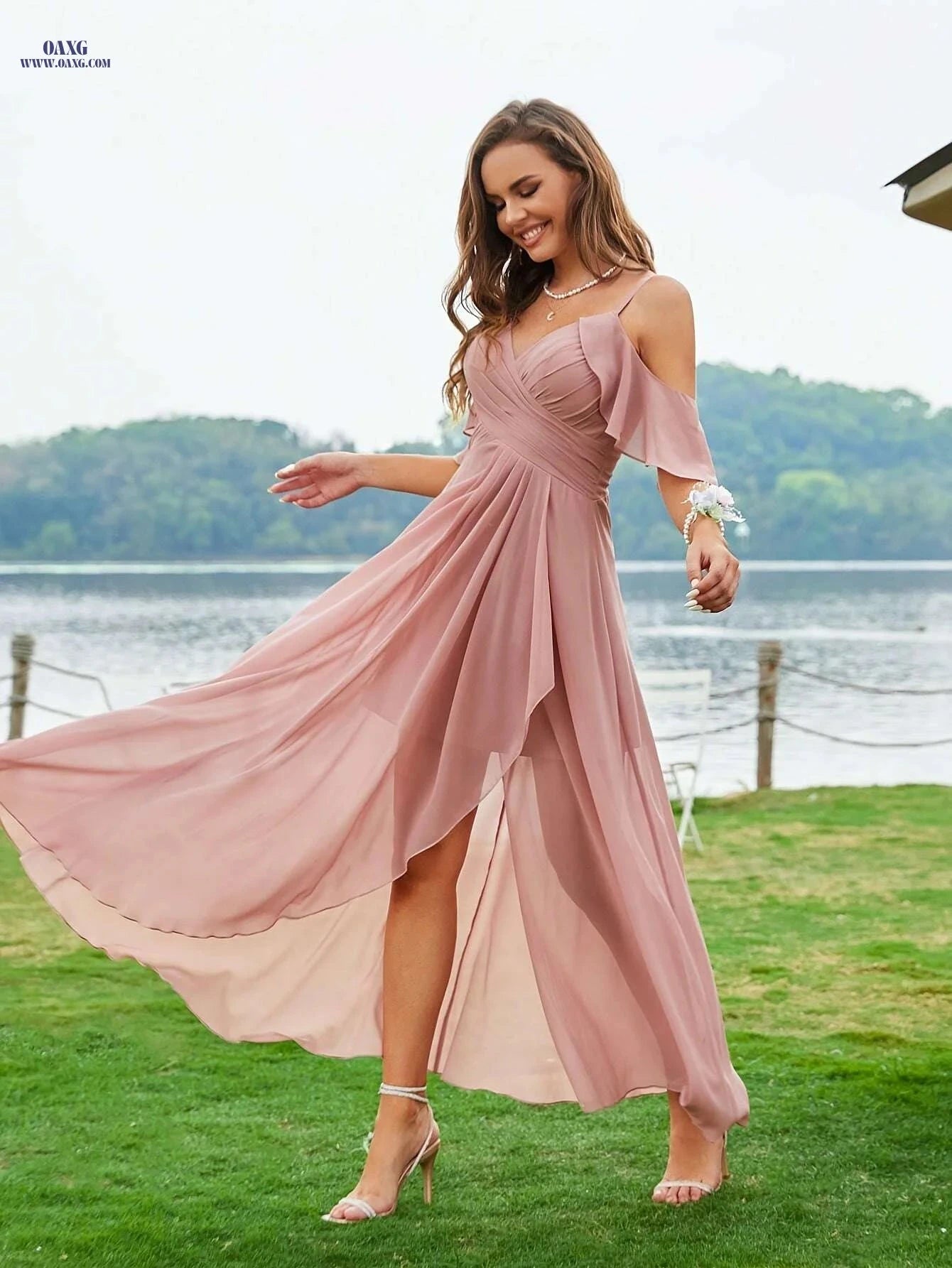 Elegant Off-Shoulder Maxi Dress - Perfect Bridesmaid Gown for Weddings   OAXG Fuchsia / S