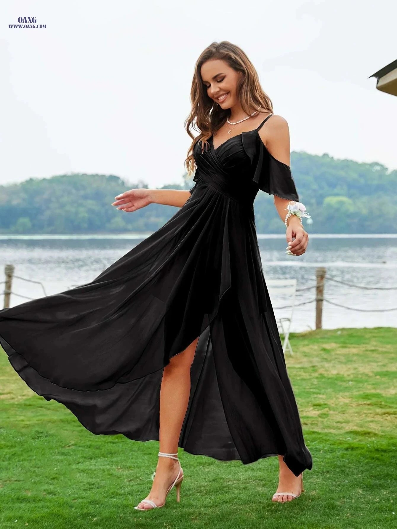 Elegant Off-Shoulder Maxi Dress - Perfect Bridesmaid Gown for Weddings   OAXG Fuchsia / S