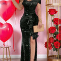 Elegant Off-Shoulder Party Dress for Women - Bodycon Style   OAXG Black / S