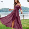 Elegant Off-Shoulder Pleated Maxi Dress - Perfect for Weddings   OAXG Fuchsia / S