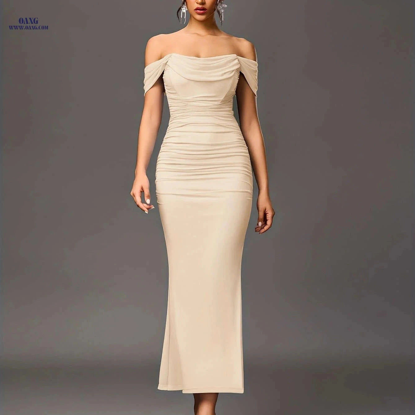 Elegant Off-the-Shoulder Mermaid Gown - High Elasticity Bodycon Fit   OAXG Coffee color / XS