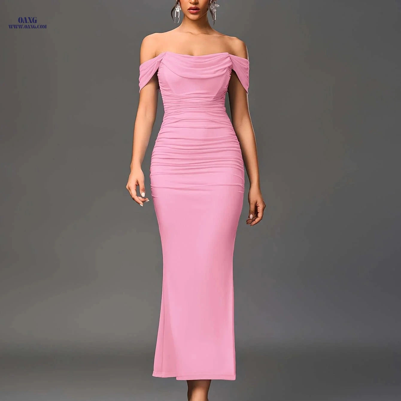 Elegant Off-the-Shoulder Mermaid Gown - High Elasticity Bodycon Fit   OAXG Coffee color / XS