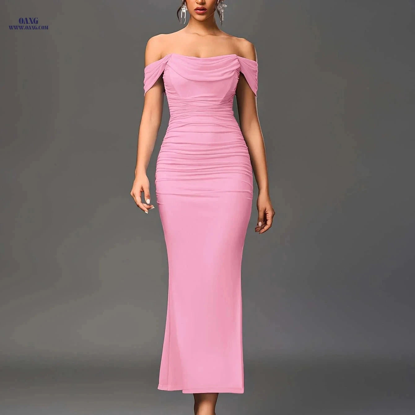 Elegant Off-the-Shoulder Mermaid Gown - High Elasticity Bodycon Fit   OAXG Coffee color / XS
