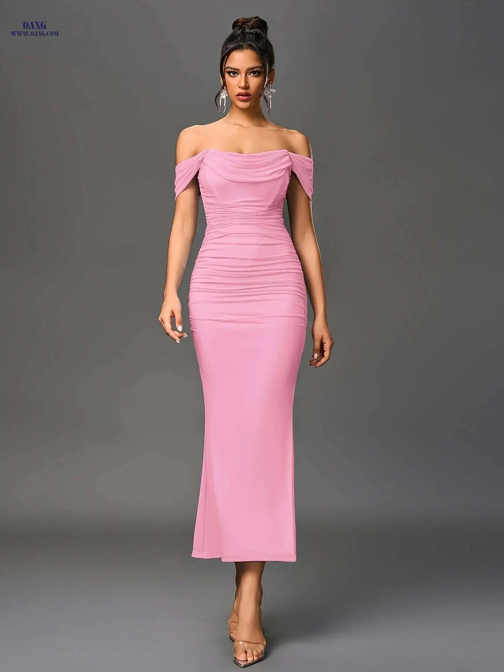 Elegant Off-the-Shoulder Mermaid Gown - Women's Bodycon Party Dress   OAXG Coffee color / XS