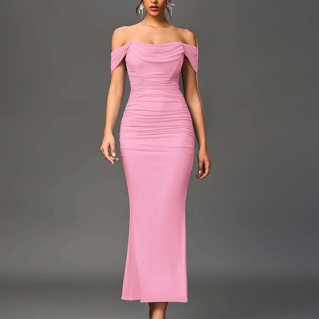 Elegant Off-the-Shoulder Mermaid Gown - Women's Bodycon Party Dress   OAXG Coffee color / XS