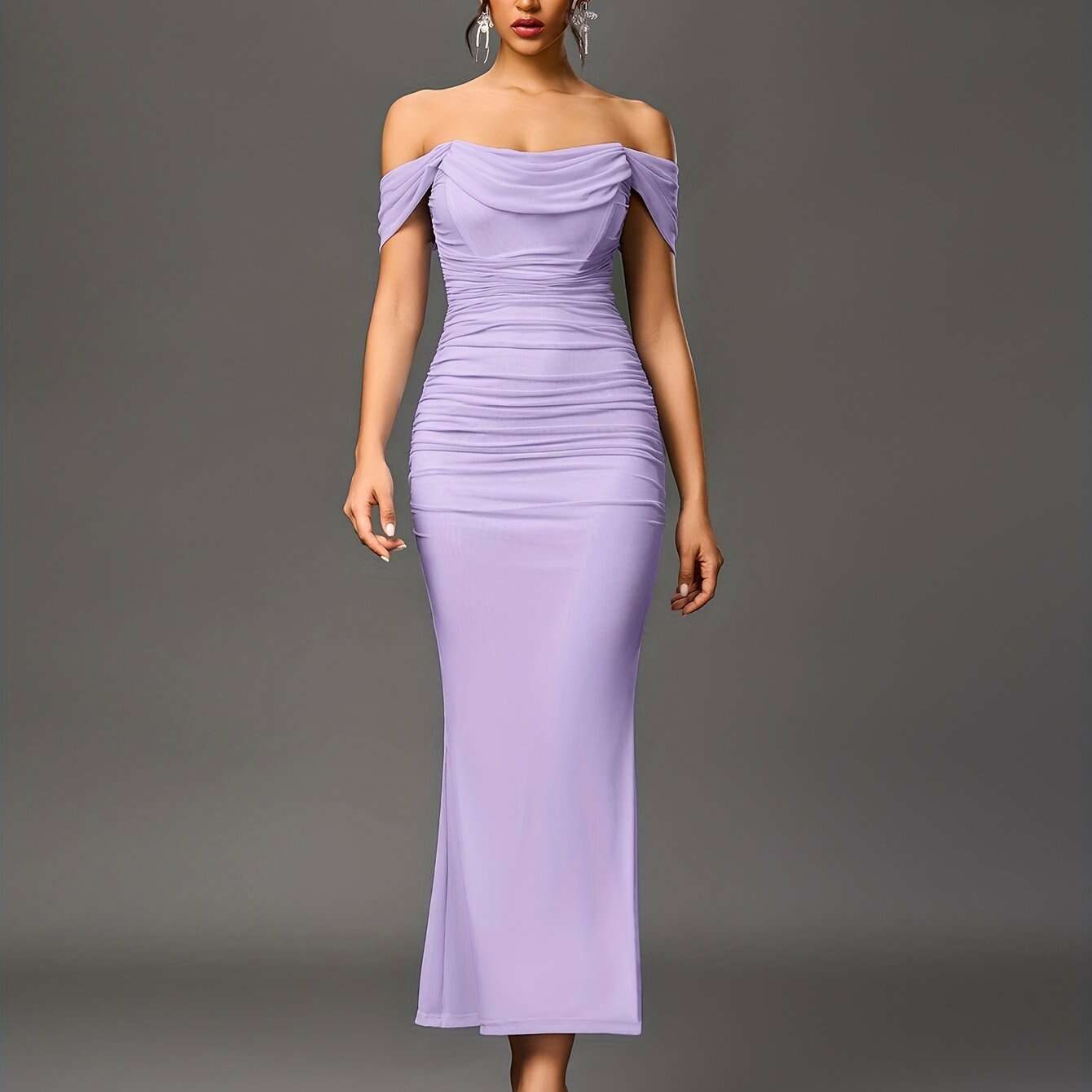 Elegant Off-the-Shoulder Mermaid Gown - Women's Bodycon Party Dress   OAXG 