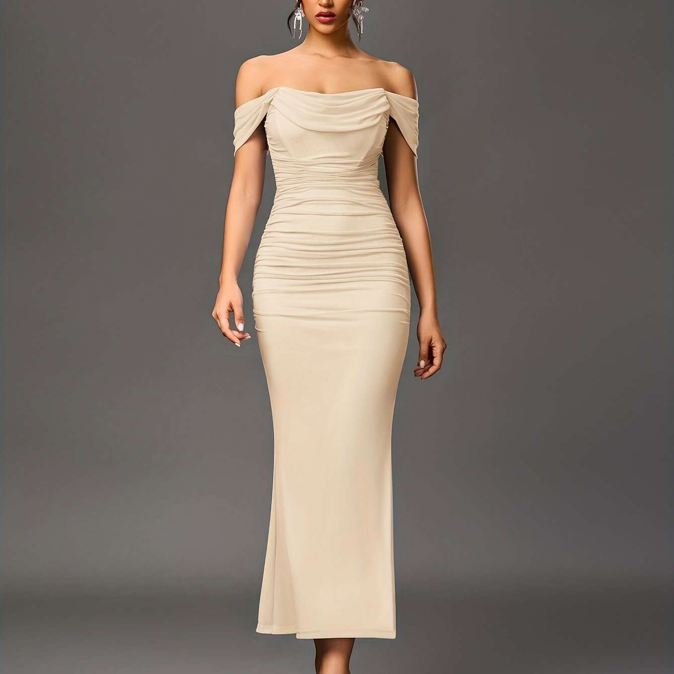 Elegant Off-the-Shoulder Mermaid Gown - Women's Bodycon Party Dress   OAXG 