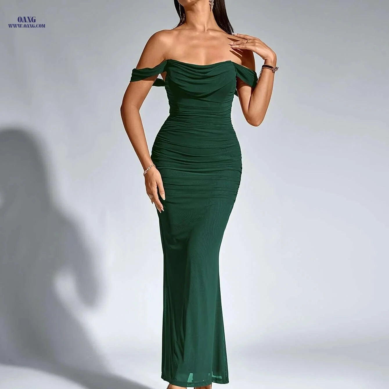 Elegant Off-the-Shoulder Mermaid Gown - Women's Bodycon Party Dress   OAXG 