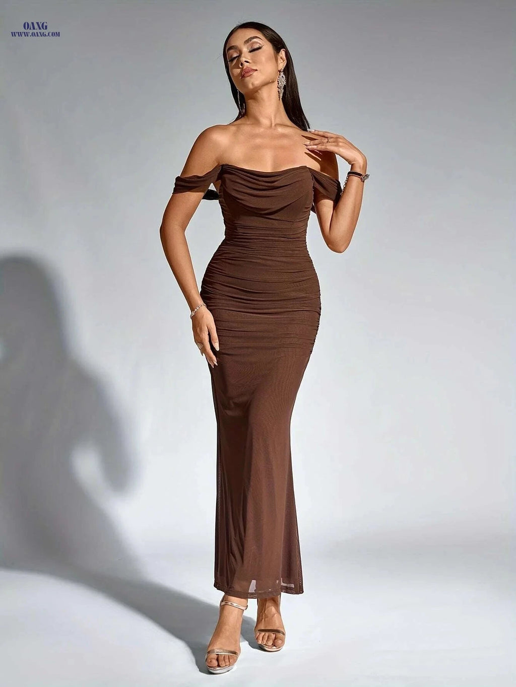Elegant Off-the-Shoulder Mermaid Gown - Women's Bodycon Party Dress   OAXG 