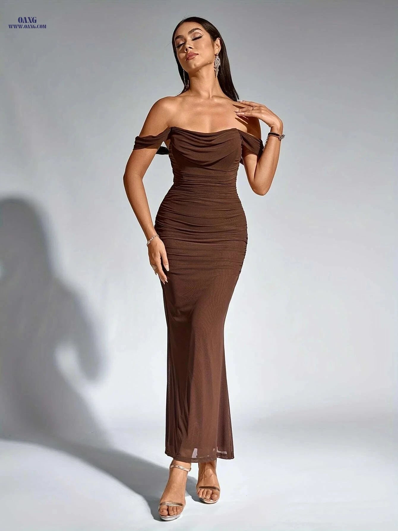 Elegant Off-the-Shoulder Mermaid Gown - Women's Bodycon Party Dress   OAXG 