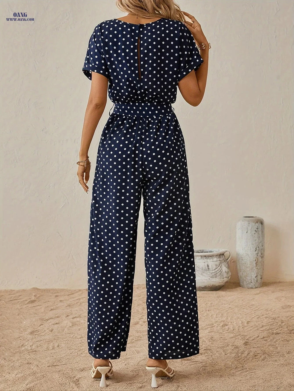 Elegant Off the Shoulder Women's Polka Dot Jumpsuit - All-Season Style   OAXG 