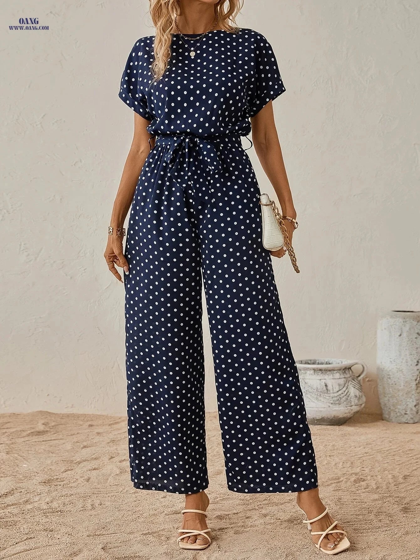Elegant Off the Shoulder Women's Polka Dot Jumpsuit - All-Season Style   OAXG 
