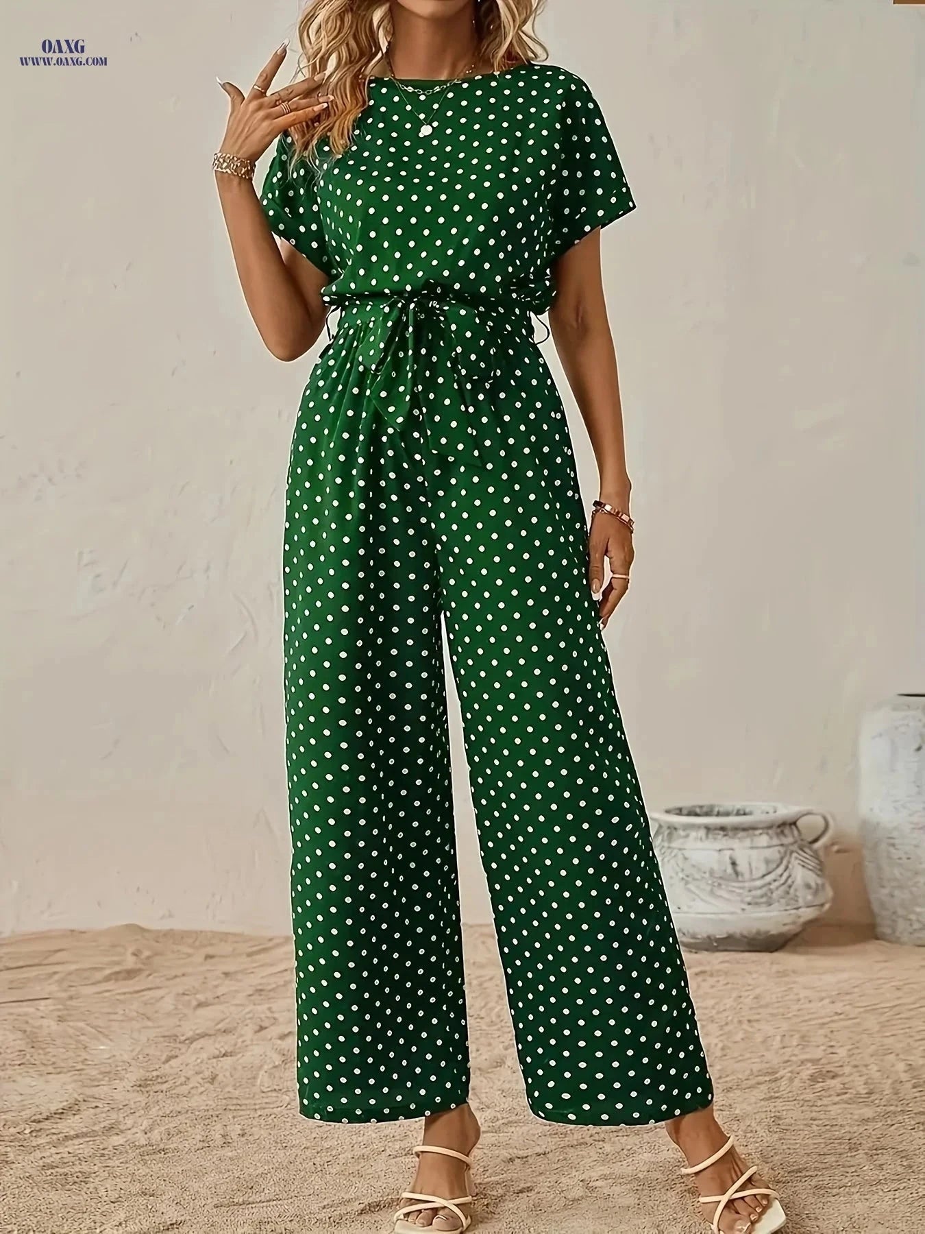 Elegant Off the Shoulder Women's Polka Dot Jumpsuit - All-Season Style   OAXG Navy Blue / S