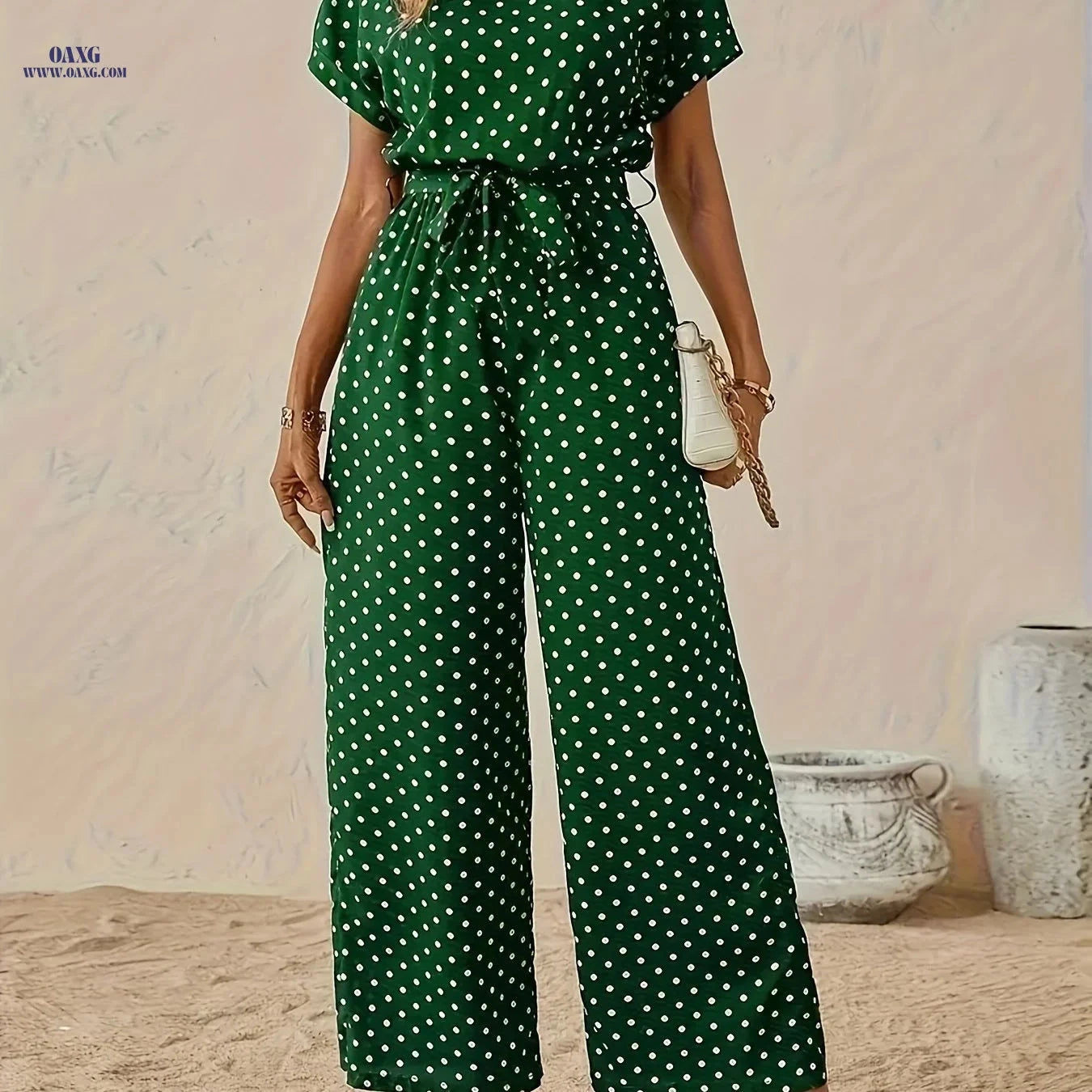 Elegant Off the Shoulder Women's Polka Dot Jumpsuit - All-Season Style   OAXG Navy Blue / S