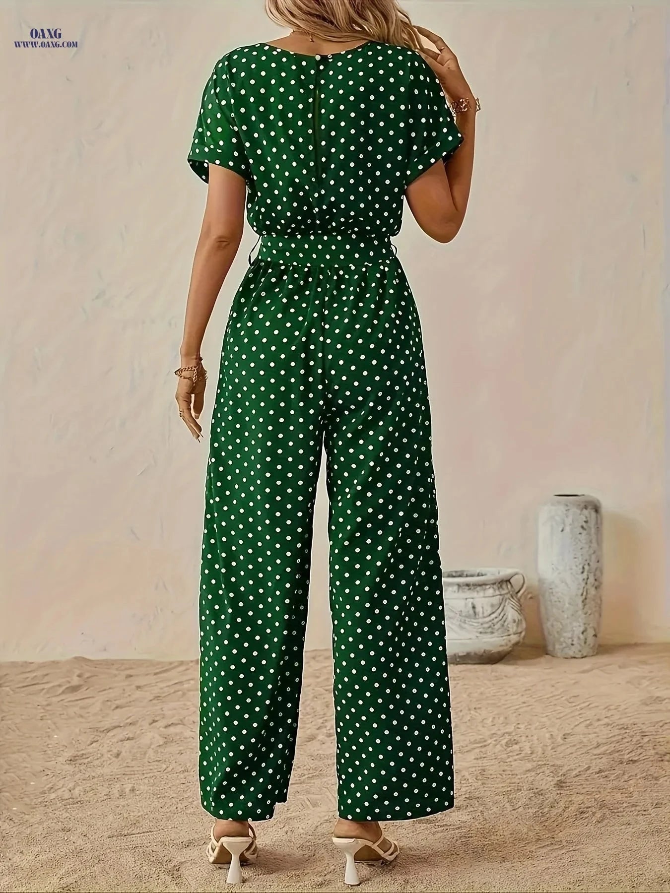 Elegant Off the Shoulder Women's Polka Dot Jumpsuit - All-Season Style   OAXG Navy Blue / S