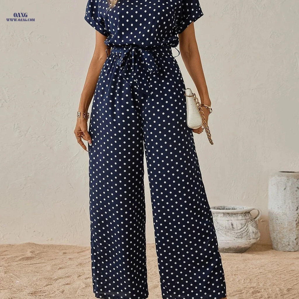 Elegant Off the Shoulder Women's Polka Dot Jumpsuit - All-Season Style   OAXG 