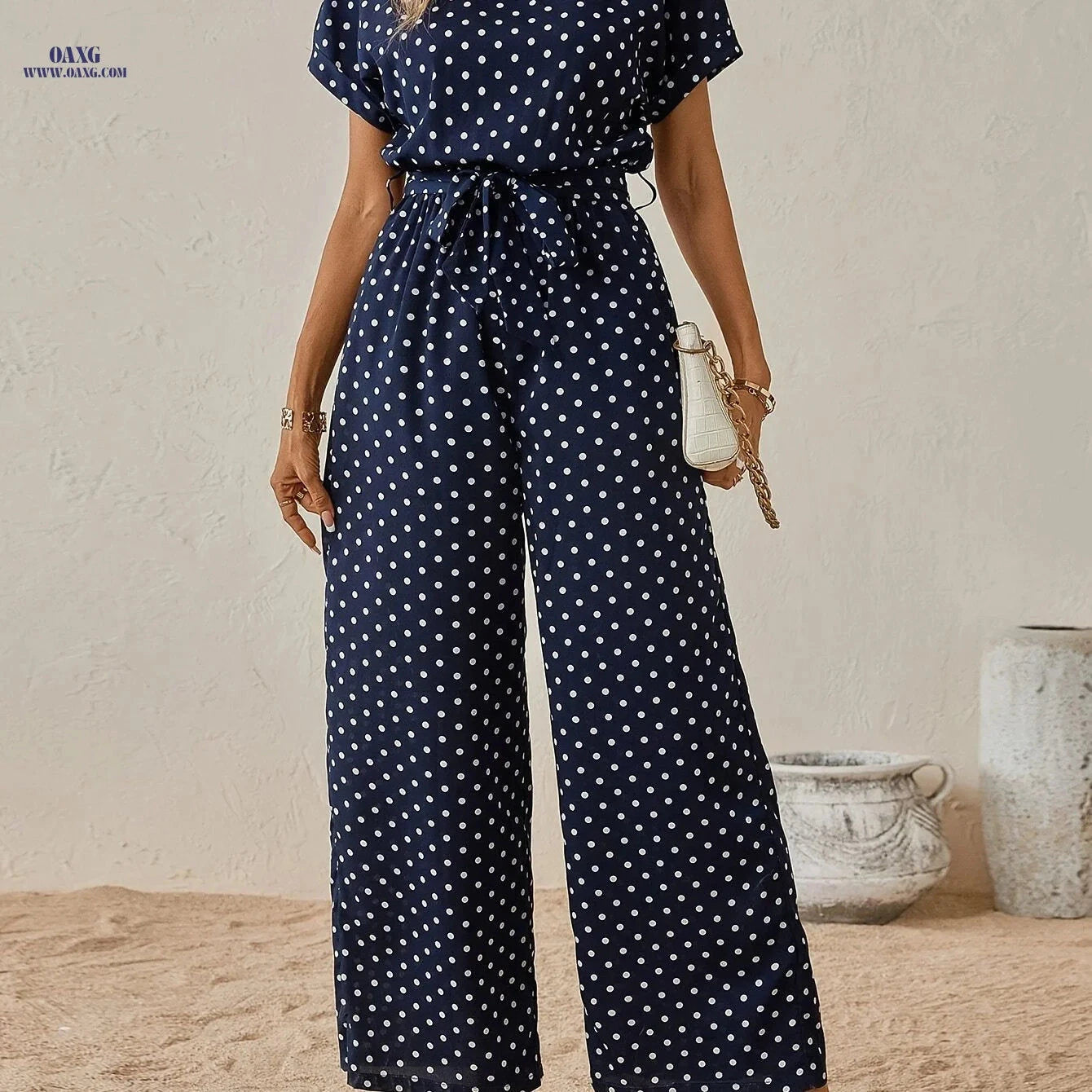 Elegant Off the Shoulder Women's Polka Dot Jumpsuit - All-Season Style   OAXG 