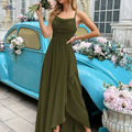 Elegant Olive Green Bridesmaid Dress - Backless, Ruffled, Adjustable   OAXG 