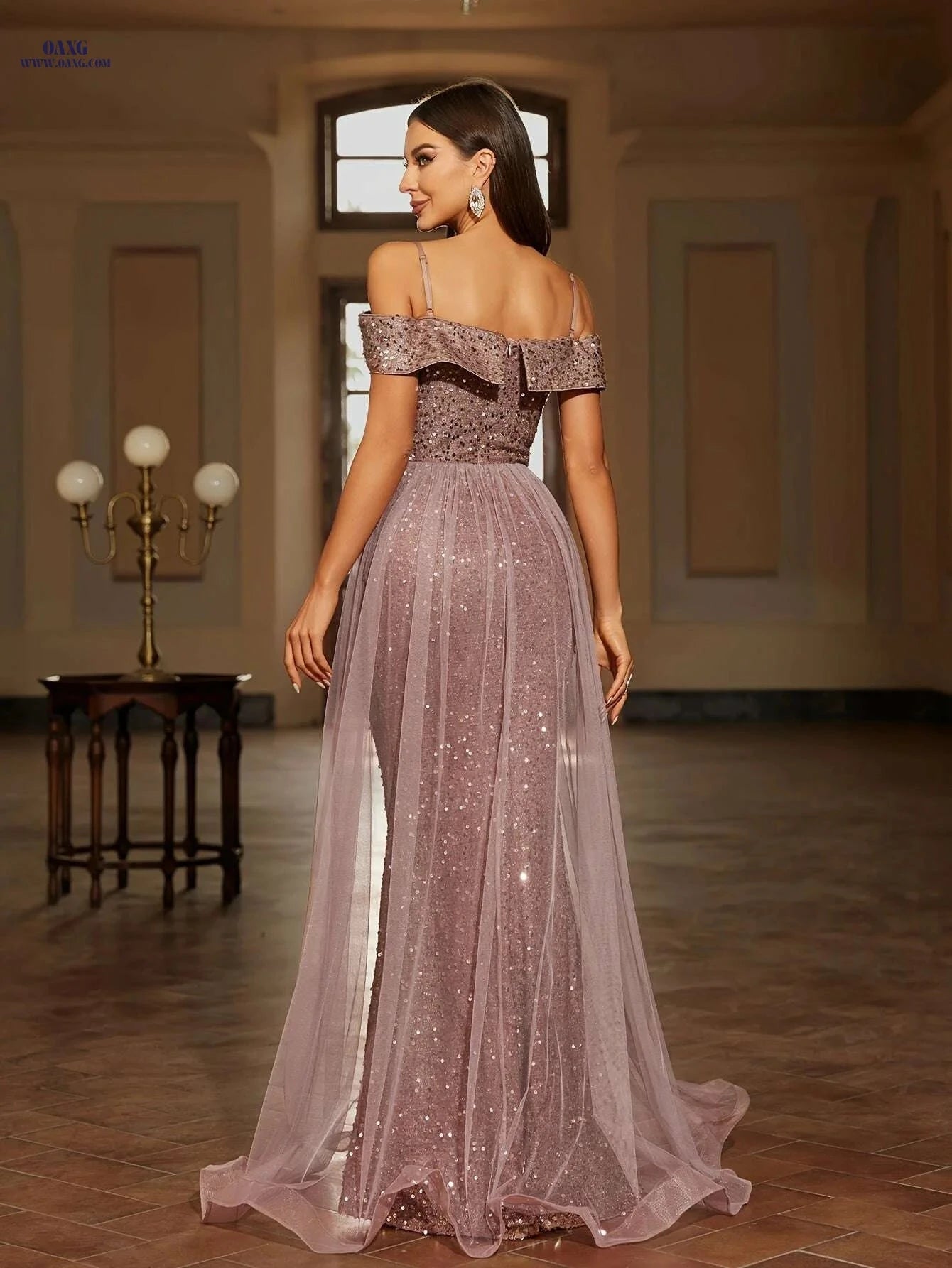 Elegant One-Shoulder Mesh Dress - Perfect for Parties & Gatherings   OAXG Dirty Pink / S