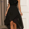 Elegant One-Shoulder Sequin Midi Dress - Black Loose Fit Summer Dress   OAXG 