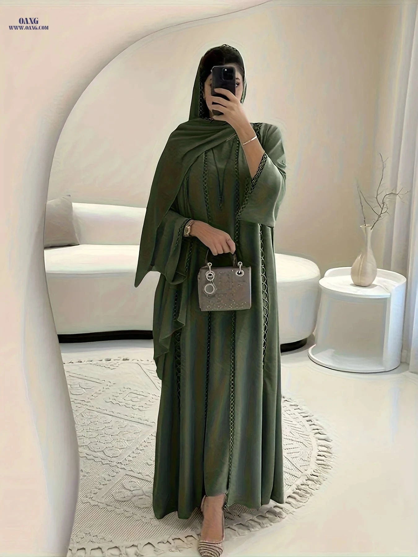 Elegant Open Robe Set - Lace Slip Dress & Chiffon Scarf for Fall   OAXG 