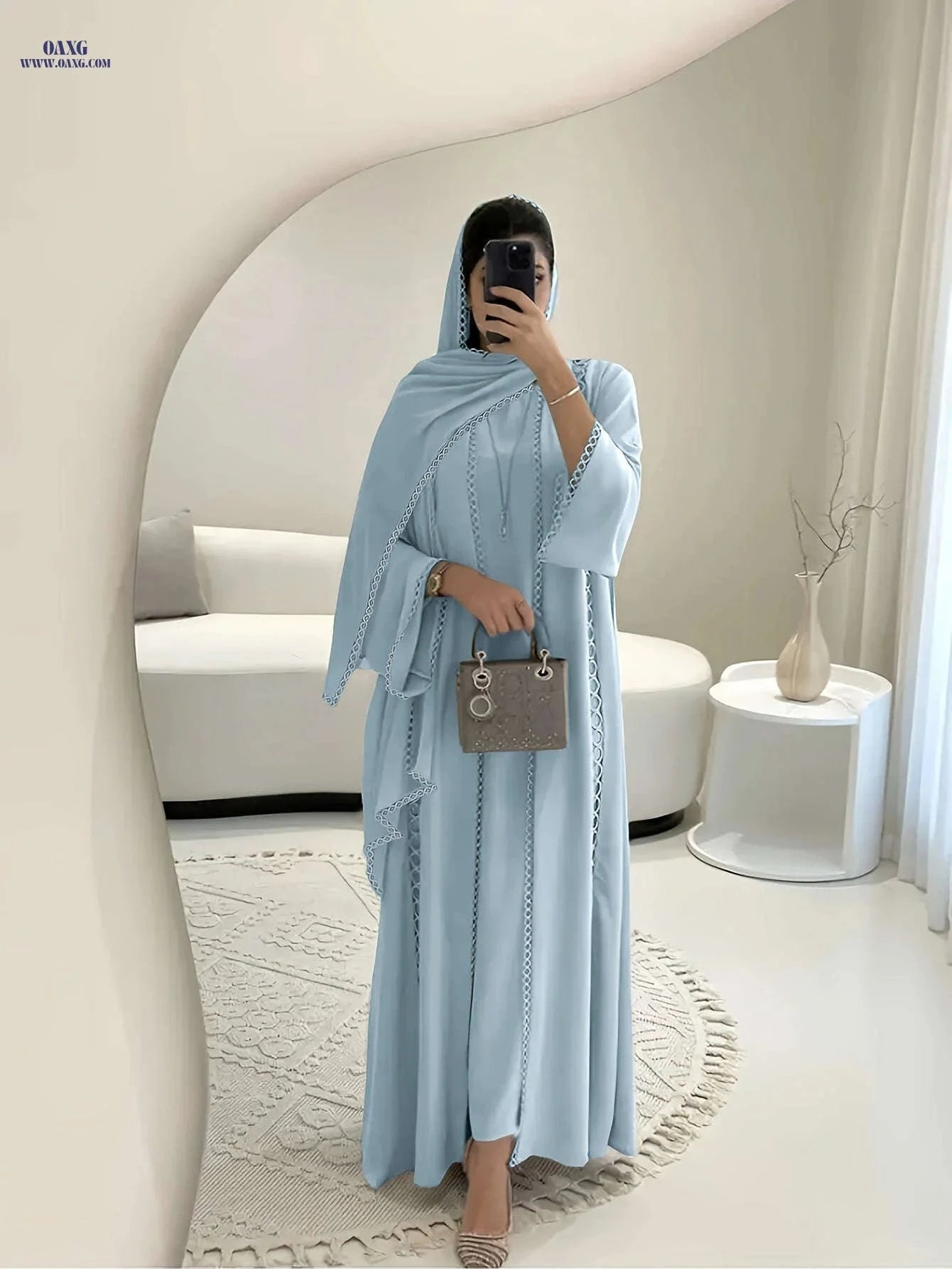 Elegant Open Robe Set - Lace Slip Dress & Chiffon Scarf for Fall   OAXG 