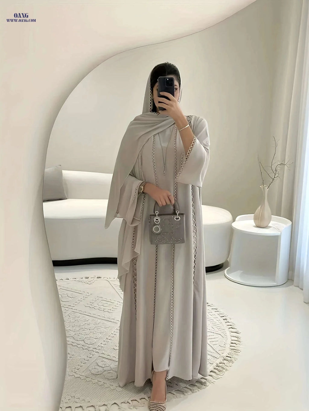 Elegant Open Robe Set - Lace Slip Dress & Chiffon Scarf for Fall   OAXG 