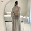 Elegant Open Robe Set - Lace Slip Dress & Chiffon Scarf for Fall   OAXG Oatmeal Color / S