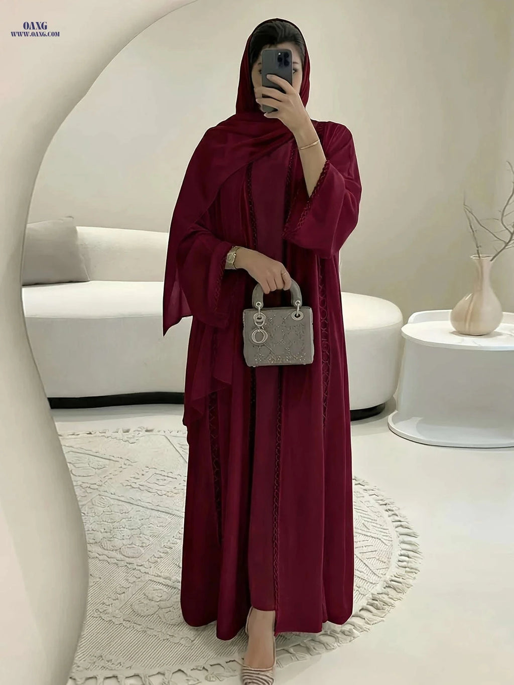 Elegant Open Robe Set - Lace Slip Dress & Chiffon Scarf for Fall   OAXG 