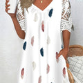 Elegant Orientation Women'S V-Neck Lace Printed T-Shirt Fashion Dye Pocket Top   OAXG Mixed colors / S
