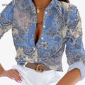 Elegant Paisley Long-Sleeved Blouse - Casual Bohemian Top   OAXG Mixed Color / S