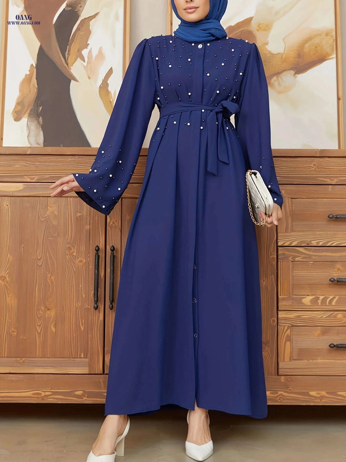 Elegant Pearl Abayas for Middle Eastern Muslims - 100% Polyester Fabric   OAXG 