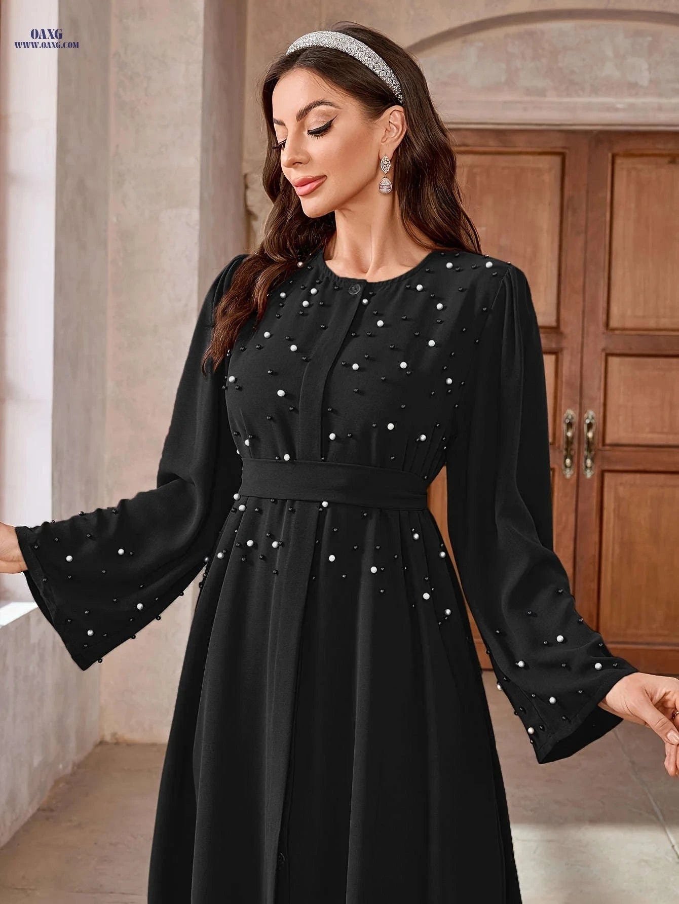 Elegant Pearl Abayas for Middle Eastern Muslims - 100% Polyester Fabric   OAXG 