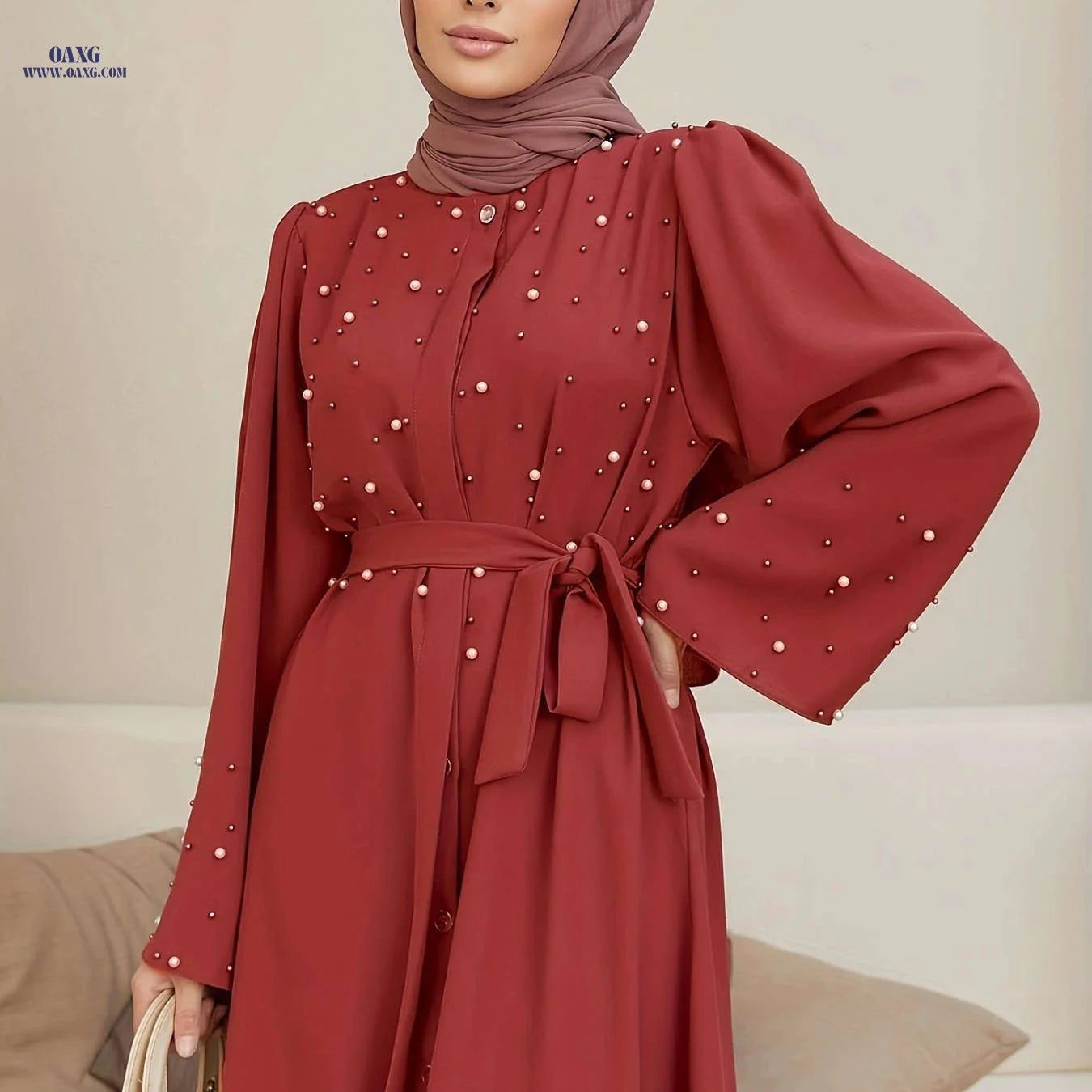 Elegant Pearl Abayas for Middle Eastern Muslims - 100% Polyester Fabric   OAXG 