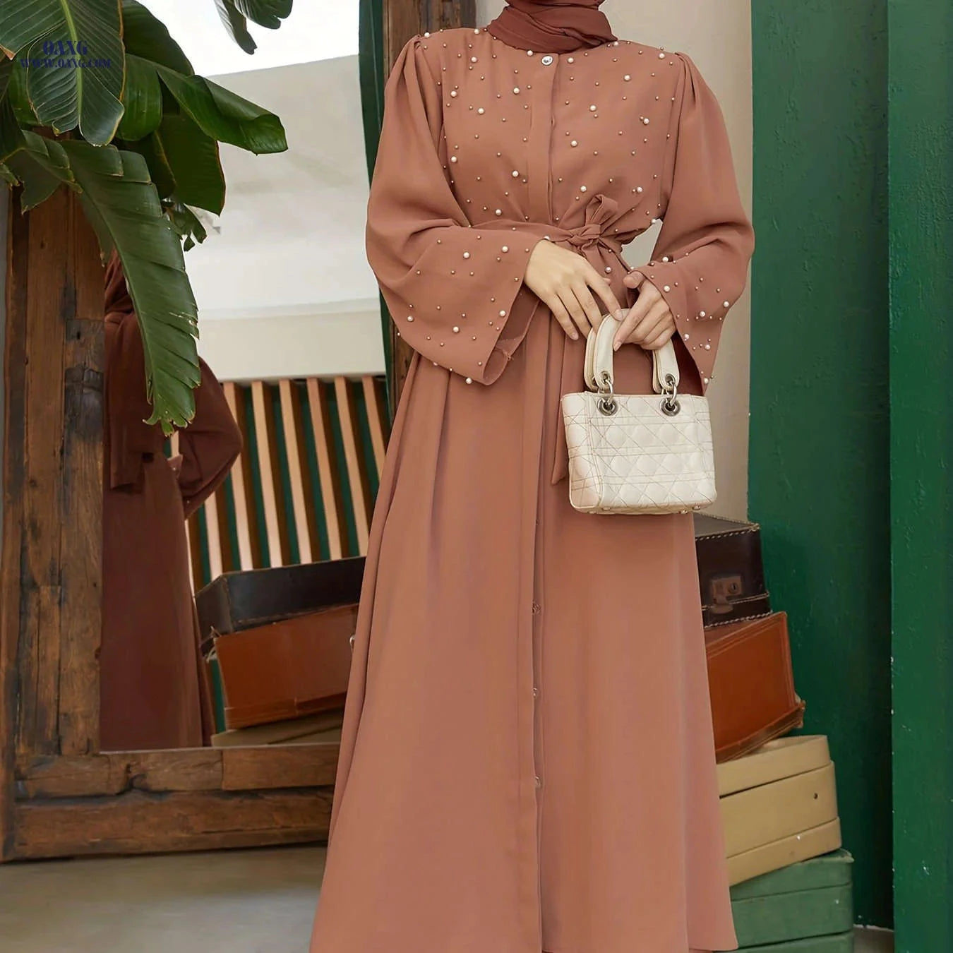 Elegant Pearl Abayas for Middle Eastern Muslims - 100% Polyester Fabric   OAXG 