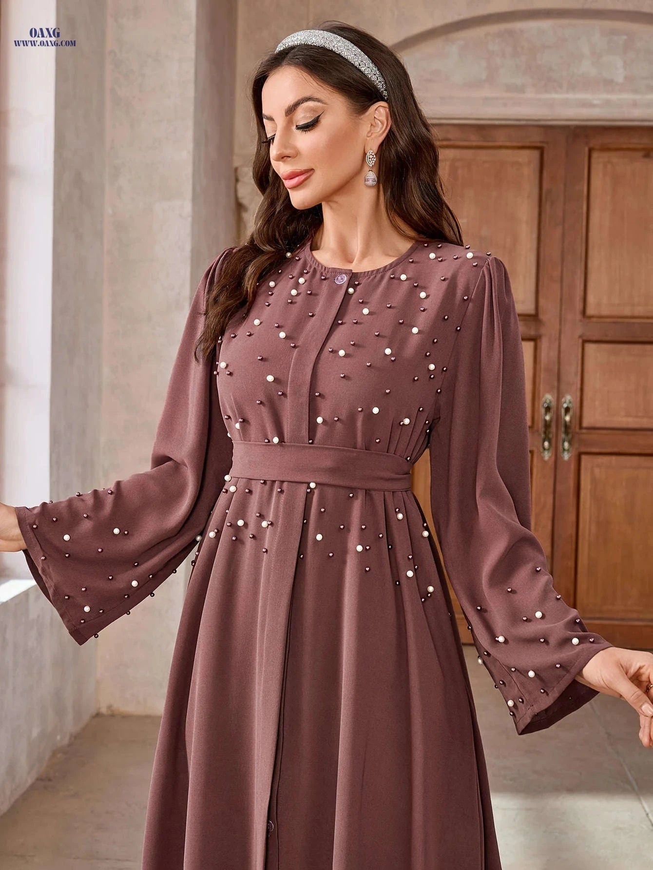Elegant Pearl Abayas for Middle Eastern Muslims - 100% Polyester Fabric   OAXG 