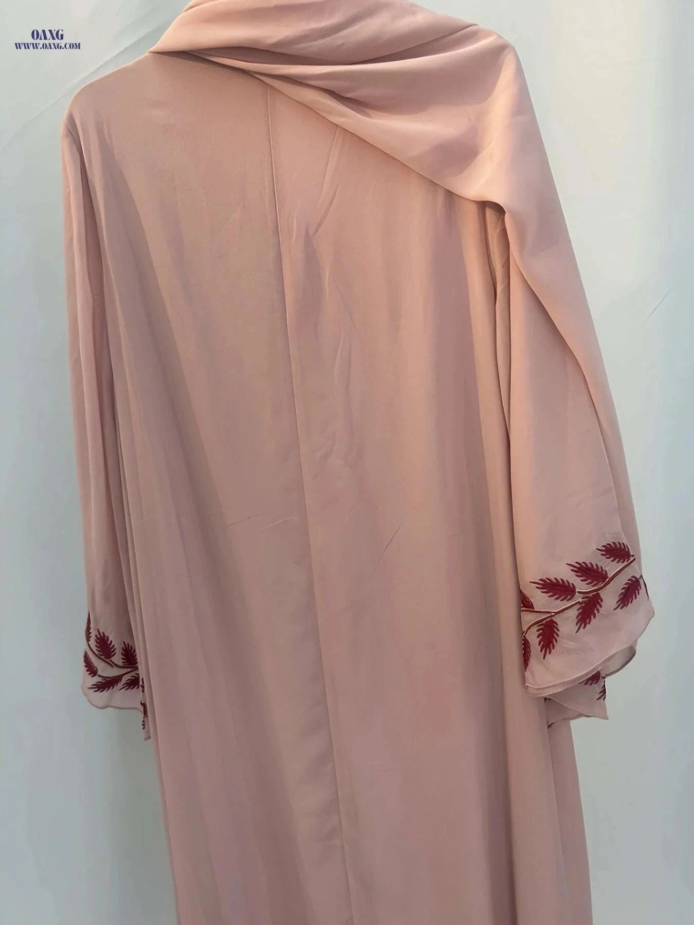 Elegant Pink Embroidered Abaya with Golden Accents for Women   OAXG Pink Color / S