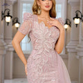 Elegant Pink Sequin Mermaid Gown - 3D Floral Embellished Dress   OAXG Pale Pinkish Gray / S